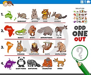 Odd one out picture task with animal species and continents