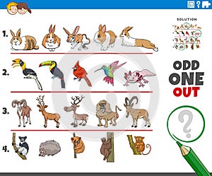 Odd one out task with cartoon animal characters