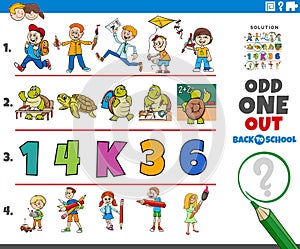 Odd one out task with cartoon characters