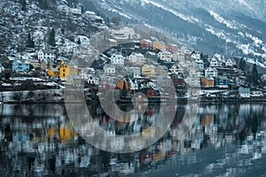 Odda Norway Fjord colorful houses reflections photo