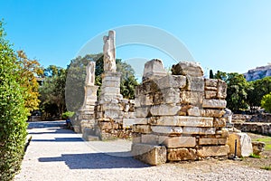 Odeon of Agrippa statues in Ancient Agora, Athens, Greece photo