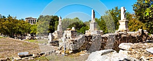 Odeon of Agrippa statues in Ancient Agora, Athens, Greece photo