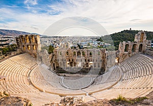 Odeon of Herodes Atticus in Acropolis of Athens in Greece view from above