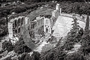 Odeon of Herodes Atticus at Acropolis in black and white, Athens, Greece