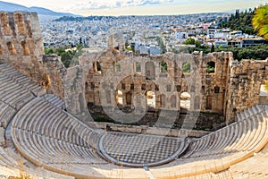 Odeon of Herodes Atticus is stone Roman theatre structure located on the southwest slope of the Acropolis of Athens, Greece