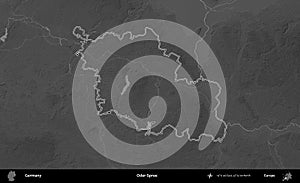 Oder-Spree outlined, Germany. Grayscale