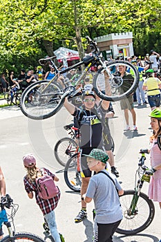 The event bicycle day. Bicyclists, adults and children, their portraits