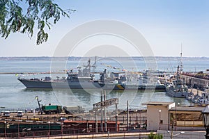 Odesa, Ukraine - July 03, 2016: Battleship HETMAN SAHAYDACHNY docked at Port during celebration day NAVY forces