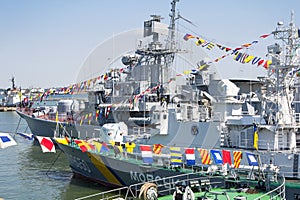 Odesa, Ukraine - July 10, 2016: Battleship HETMAN SAHAYDACHNY docked at Port during celebration day NAVY forces