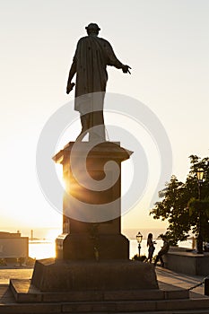 Odessa potemkin stairs with statue of duke richelieu