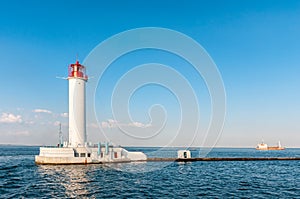 Odessa red and white lighthouse in bright sunny summer day