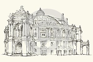 Odessa Theatre of Opera and Ballet, Ukraine. Vector sketch