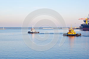 ODESSA, UKRAINE - JANUARY 02, 2017 tug boat leaving the port of Odessa