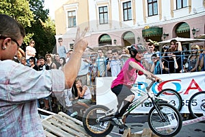 Odessa, Ukraine - July 28, 2007: Freestyle young male jumping on