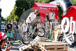 Odessa, Ukraine - July 28, 2007: Freestyle young male jumping on