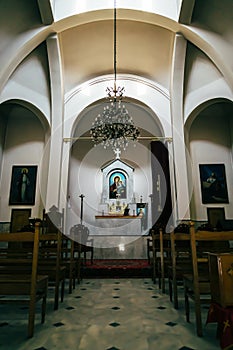 ODESSA, UKRAINE - JULY 5, 2014: The interior of the Armenian Apostolic Church in Odessa, Ukraine. The altar, iconostas