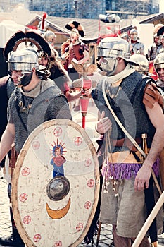 Odessa, Ukraine - March 2018 Roman legion empire soldiers old armor