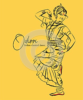 Indian classical dance odissi sketch or vector illustration. photo