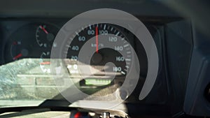 Odometer of car driving on the highway