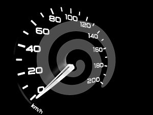 Odometer on the dashboard of a car.  Side view.