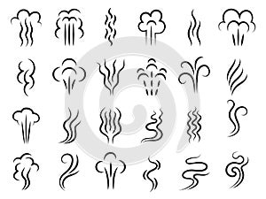 Odour graphic. Vapour aroma clouds symbols abstract lines vector collection