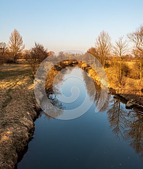 Odra river in eatly springtime CHKO Poodri in Czech republic photo
