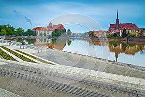 Odra river and waterfront with famous historical buildings, Wroclaw, Poland