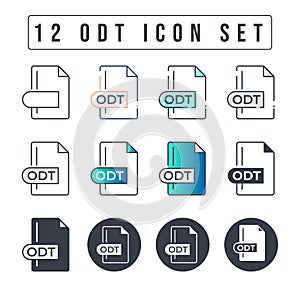 ODT File Format Icon Set. 12 ODT icon set