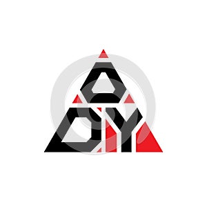 ODY triangle letter logo design with triangle shape. ODY triangle logo design monogram. ODY triangle vector logo template with red