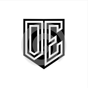 OE Logo monogram shield geometric white line inside black shield color design