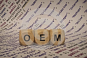 Oem - cube with letters and words from the computer, software, internet categories, wooden cubes