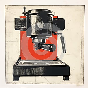 Oem Espresso Machine Lithograph 2012 In Dark Silver And Red