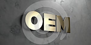 Oem - Gold sign mounted on glossy marble wall - 3D rendered royalty free stock illustration