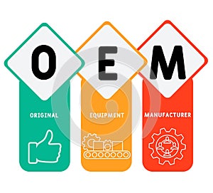 OEM Original Equipment Manufacturer. vector illustration concept with keywords and icons.