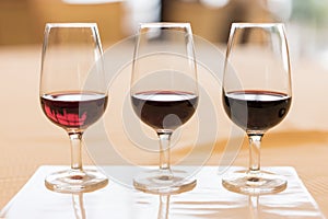 Oenology tasting of great vintage red wine vintages