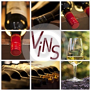Oenology and wine concept collage, word vins photo