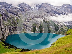 Oeschinen Lake aka Oeschinensee in the Bernese Oberland region of Switzerland