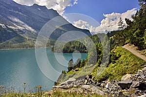 Oeschinensee from Kandersteg area. Berner Oberland. Switzerland