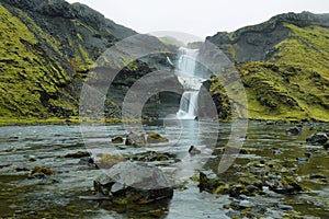 Ofaerufoss waterfall in Eldgja canyon