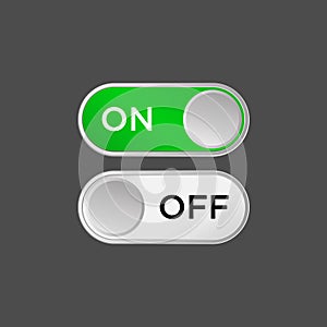 On and Off Toggle Switch Buttons with Modern Devices User Interface Mockup or Template - Green and White on Grey Background