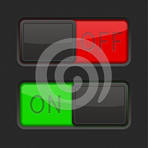 On and Off black toggle switch buttons. Red and green interface elements