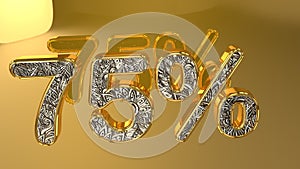 % off discount promotion sale made of realistic gold helium text, 3D rendering