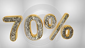 % off discount promotion sale made of realistic gold helium text, 3D rendering