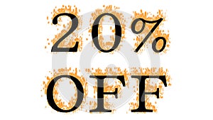 20% Off fire text effect white isolated background