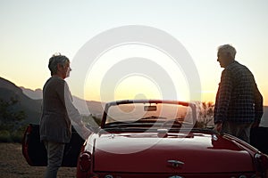 Off on a grand adventure. a senior couple enjoying a road trip.