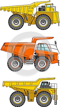 Off-highway trucks. Heavy mining trucks. Vector
