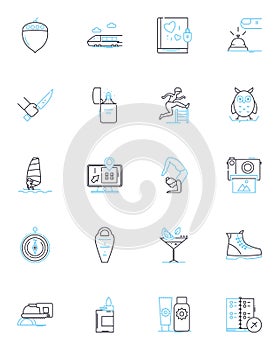 Off hours linear icons set. Recreation, Relaxation, Hobbies, Spare time, Personal time, Fun, Unwind line vector and