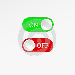 On and off icon. Switch button green and red on white background.