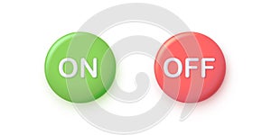 On and off interface round push buttons set, 3d web interface circle click elements