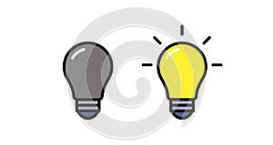 On and Off lightbulb icon. Vector thin line illustration symbolizing creativity, ideas, solutions and creative thinking